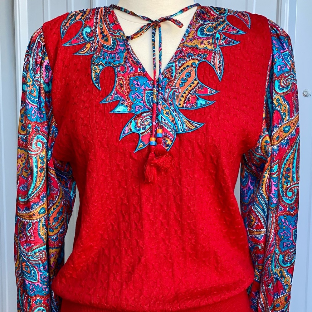 Vintage Red and Paisley Top